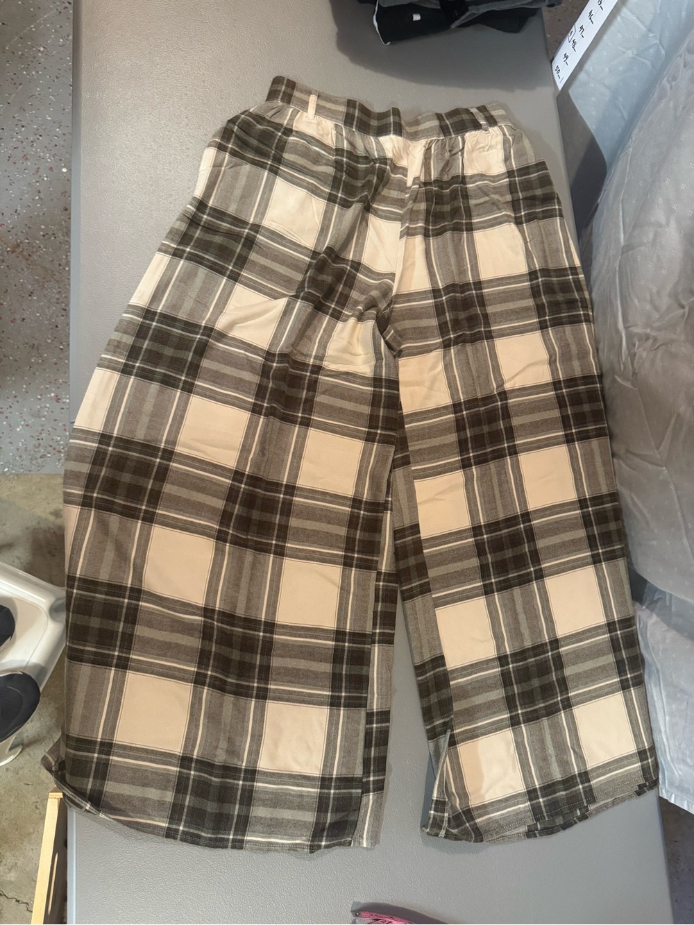 Free People Wide Leg Plaid Pants in Cream and Brown - Picture 2 of 4